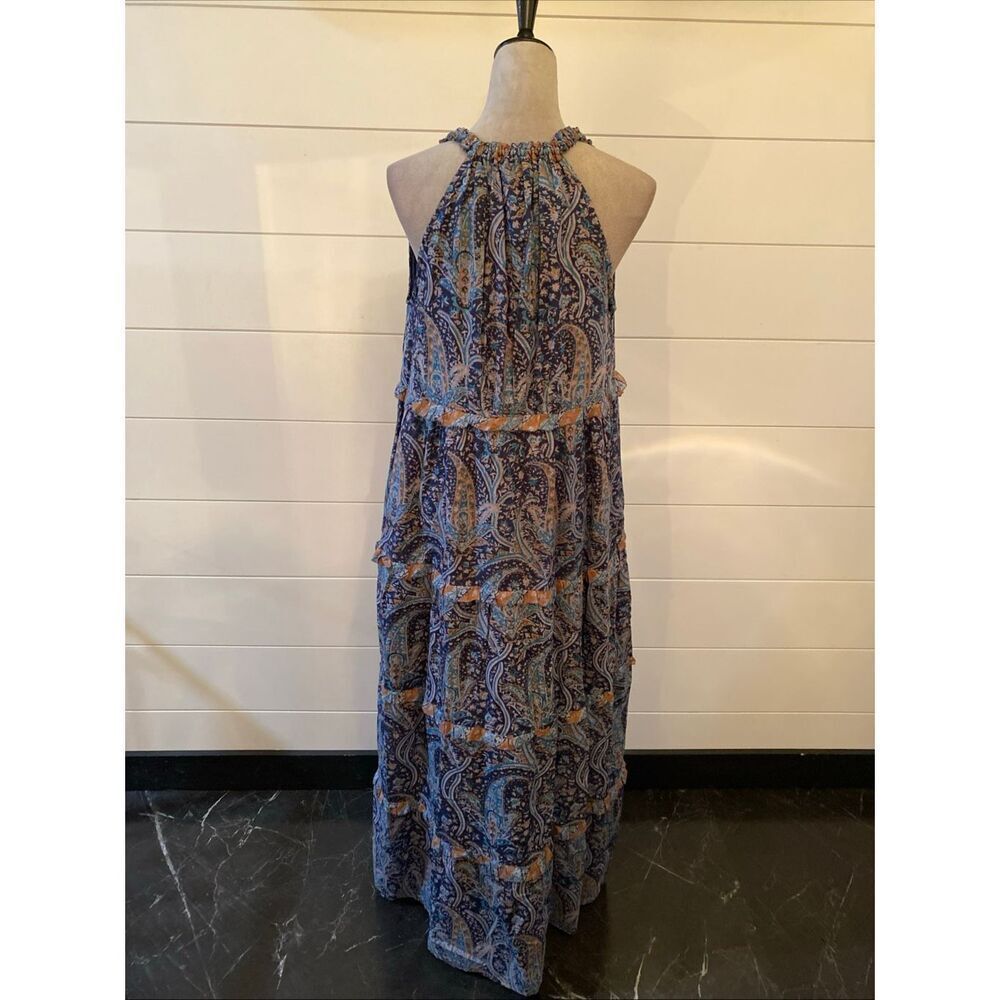 Caroline Constas Blue Paisley Halter Cotton Long Boho Maxi Dress M NWT/002 - Picture 6 of 13